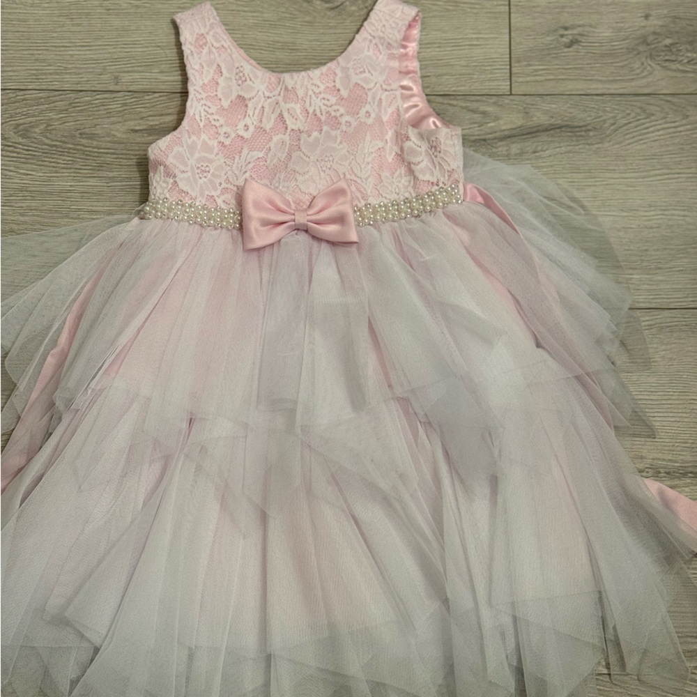 Elegant Pink and White Lace Kids Formal Dress